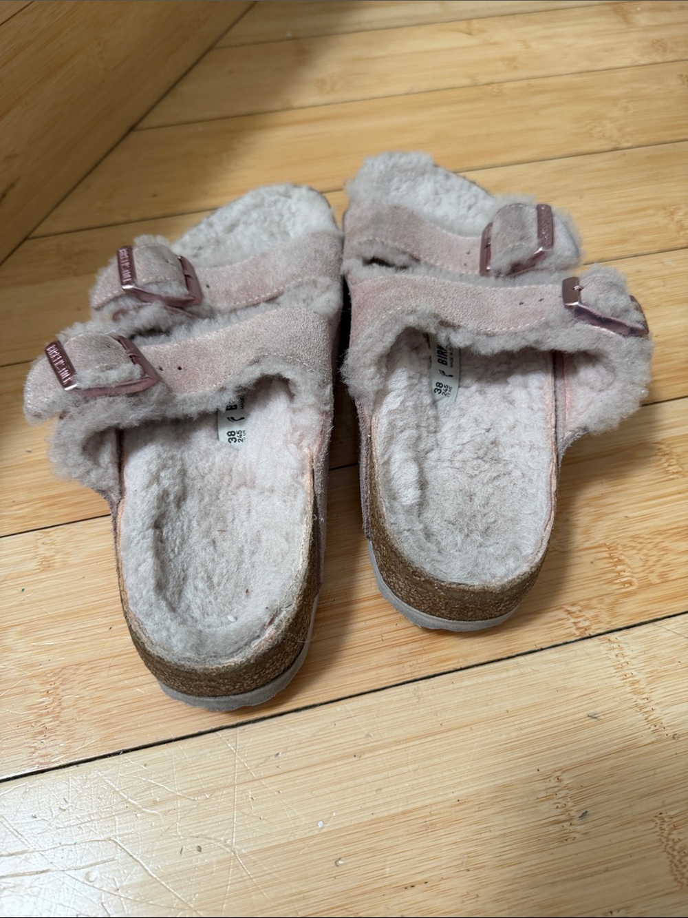 Birkenstock Arizona Suede Shearling Slides in Dusty Rose -38 - Picture 9 of 10